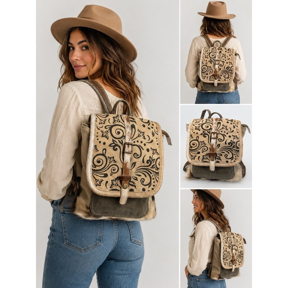 Clea Ray The Rider Cowhide Leather And Canvas Backpack Rucksack Bag